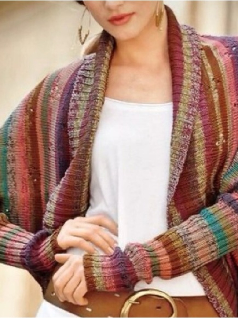 Peruvian Connection Kaffe Fassett Crayon  Stripe Pima Cotton Shrug Size XL